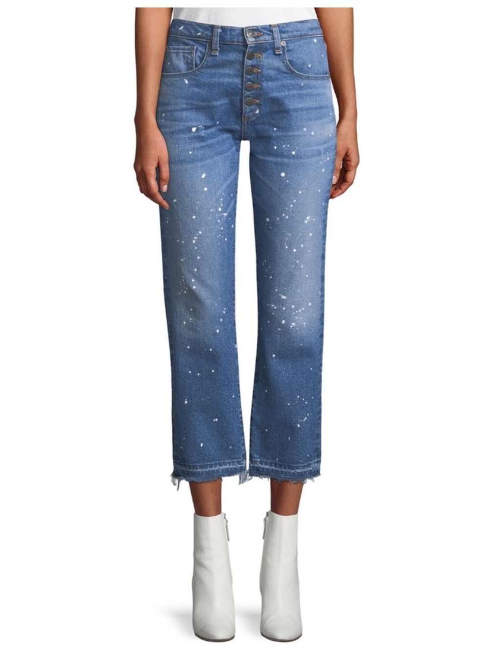 Veronica Beard Ines Paint Splatter Straight-Leg Crop Girlfriend Jeans